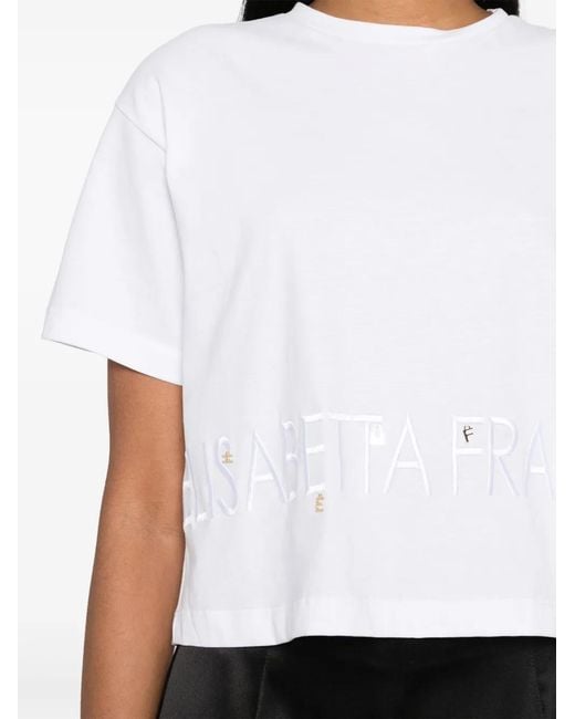 Elisabetta Franchi White Logo-Embroidered Cotton T-Shirt