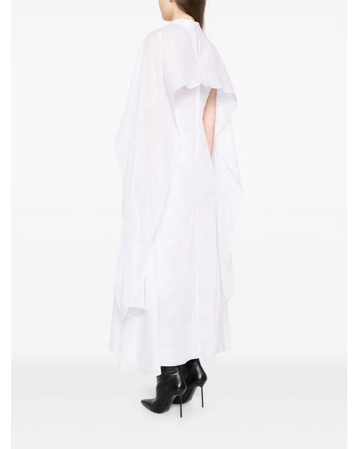 Jil Sander White Cape-Embellished Midi Dress