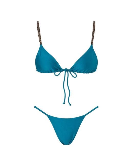 ME FUI Blue Crystal-Embellished Triangle Bikini