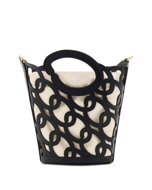 Oscar de la Renta Black Cut-Out Handle Tote Bag