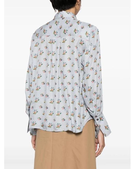 Maison Kitsuné Gray Floral-Print Twill Shirt