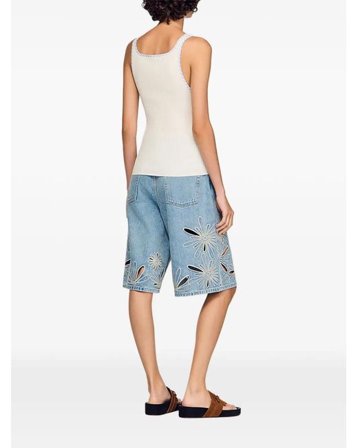 Sandro White Ribbed Vest Top