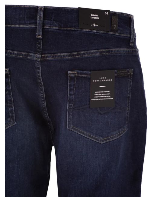 7 For All Mankind Blue Tapered Five-Pocket Jeans for men