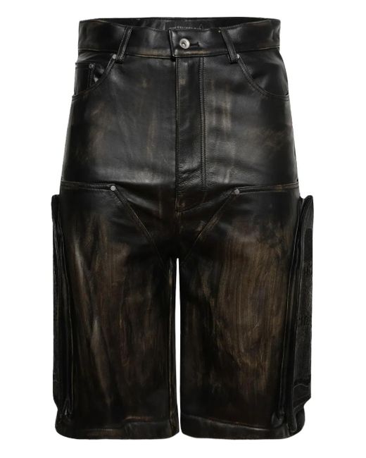 Who Decides War Black Embroidered Leather Shorts for men