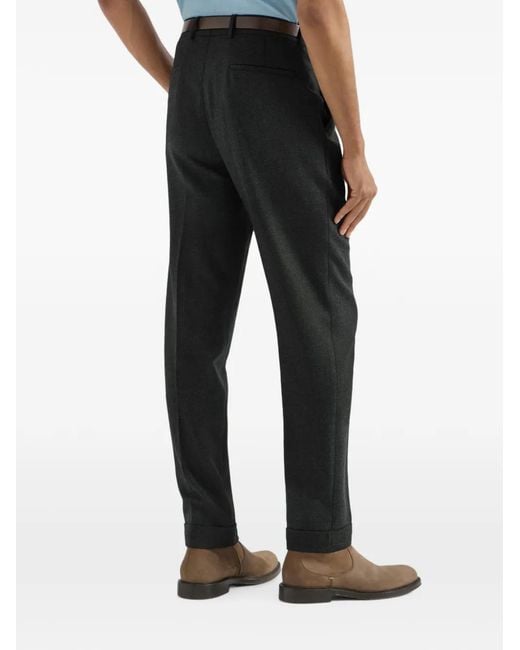 Brunello Cucinelli Black Virgin-Wool Mouliné Twill Trousers With Pleat for men