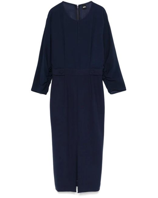 Boss Blue Button-Tab Midi Dress