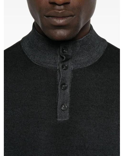 Daniele Fiesoli Black High-Neck Button Polo Shirt for men