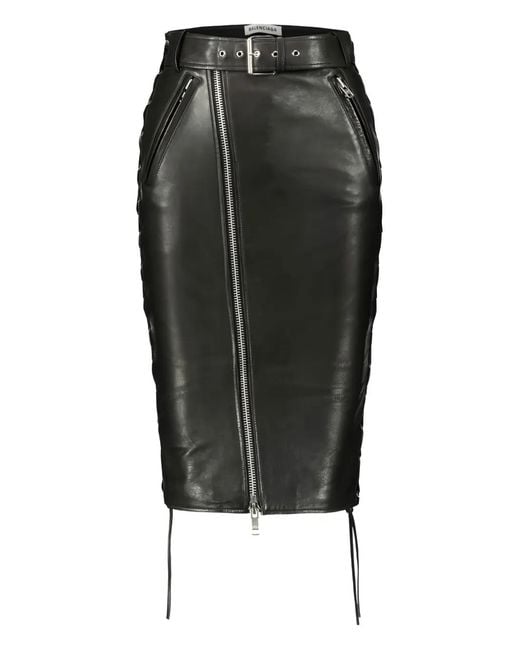 Balenciaga Black Leather Midi Skirt