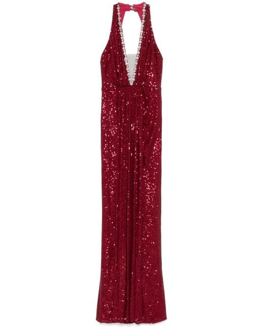 Nissa Red Sequinned Halterneck Maxi Dress