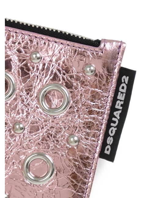 DSquared² Pink Eyelet-Embellished Leather Card Holder