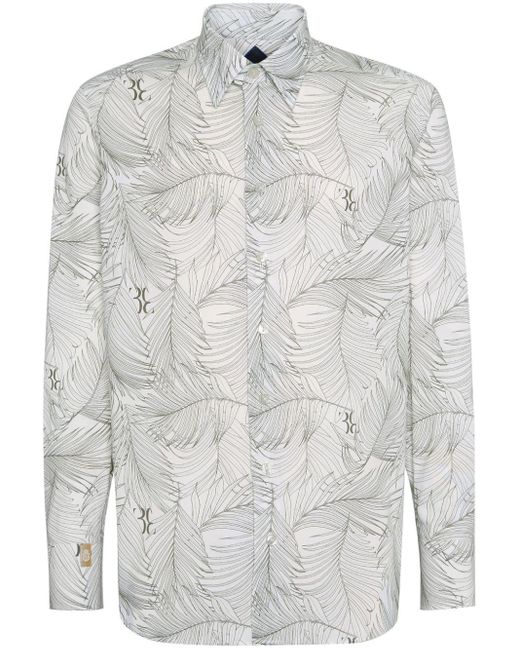Billionaire Gray Leaf-print Linen Shirt for men