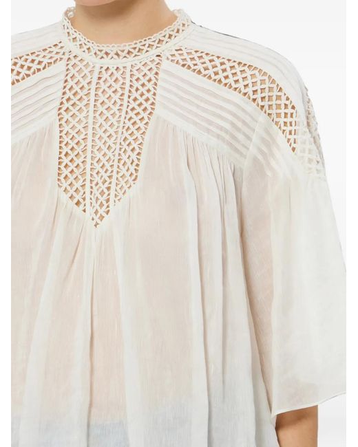 Isabel Marant White Parina Crochet-Trimmed Pleated Blouse