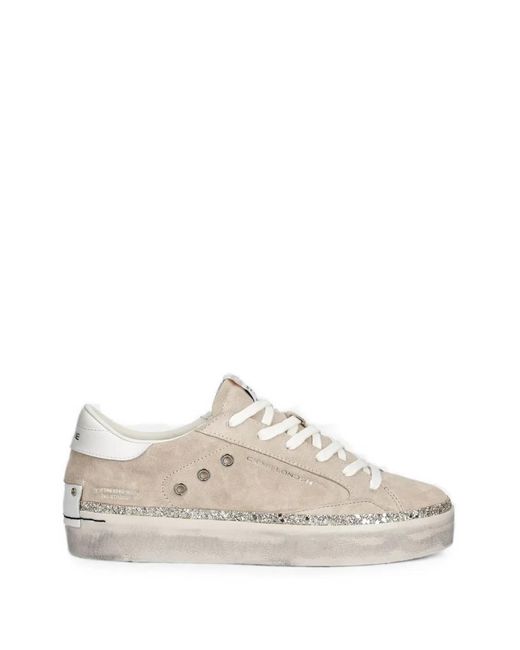 Crime London White Distressed Glitter-Trim Sneakers