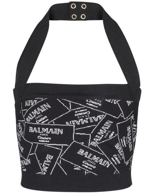 Balmain Black Label-Motif Halterneck Top