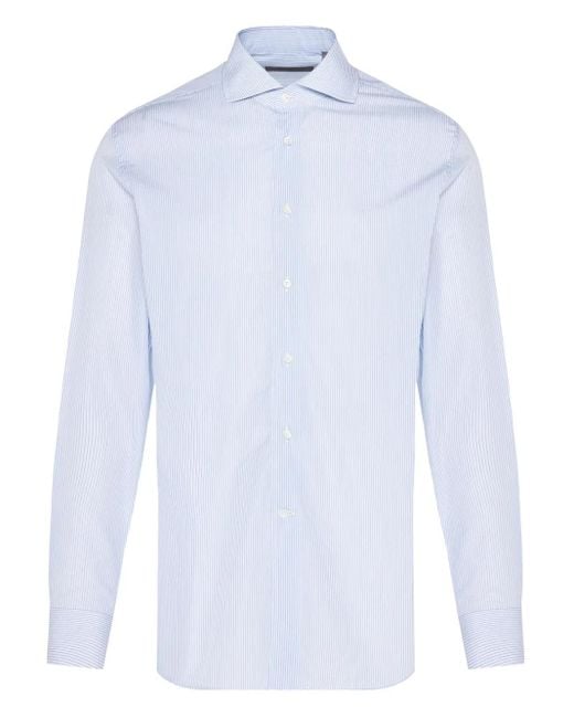 Corneliani White Pinstripe Long-Sleeved Shirt for men