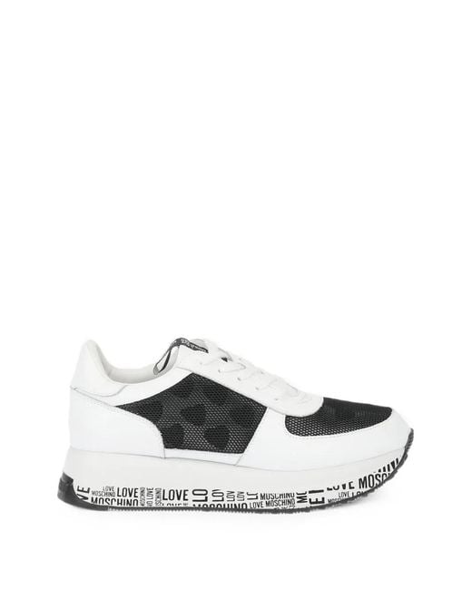 Moschino White Mesh-Panel Leather Sneakers