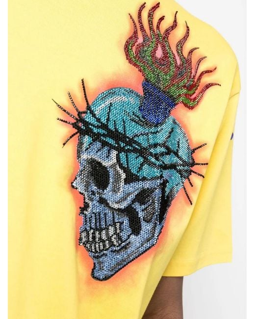 Philipp Plein Yellow Tattoo-Print Detail T-Shirt for men