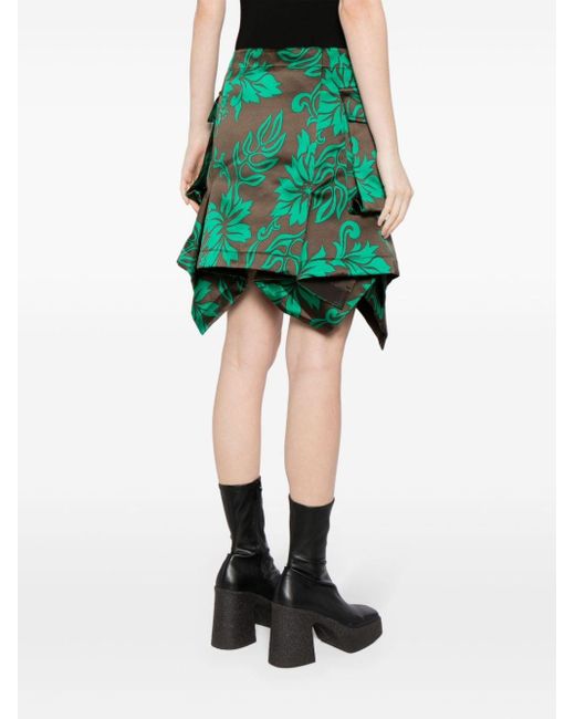 Sacai Green Asymmetric Floral-print Skirt