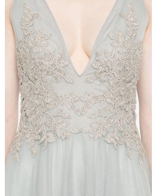 Costarellos Verfraaide Tulen Maxi-Jurk Met Tule in het White