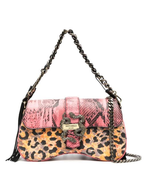 Just Cavalli Pink Mix-print Logo-engraved Shoulder Bag