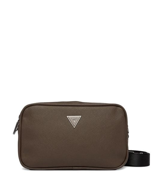 Guess Brown Milano Logo-Detail Clutch Bag for men