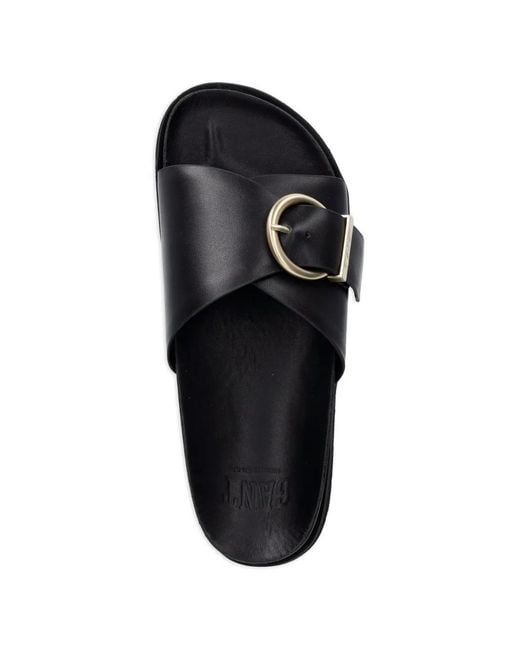 Gant Black Buckle-Detail Crossover Slides