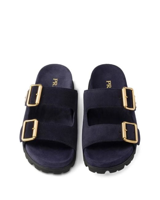 Prada Blue Sandalen Aus Veloursleder