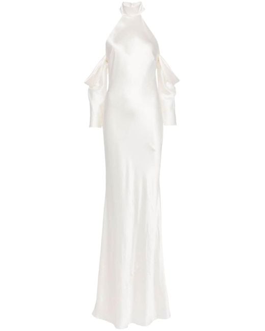 Michelle Mason White Halterneck Silk Gown