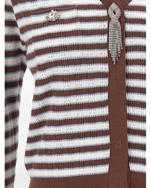 Liu Jo White Crystal-Embellished Striped Cardigan