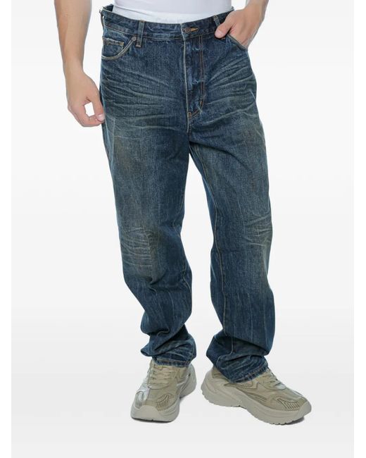 Emporio Armani Blue J22 Whiskered Faded Jeans for men