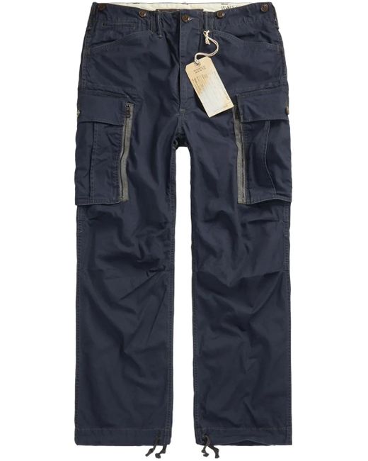 RRL Blue Cotton Cargo Trousers for men