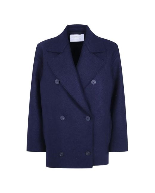Harris Wharf London Blue Double-Breasted Coat