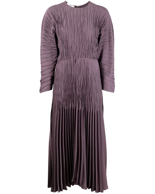 Vince Purple Pleated Dolman-sleeve Dress