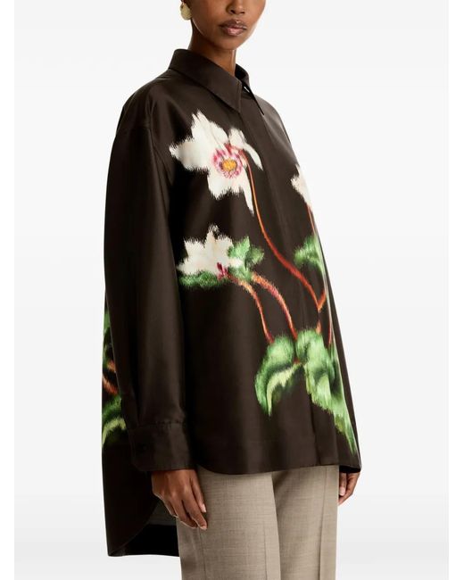 Oscar de la Renta Black Floral Blouse