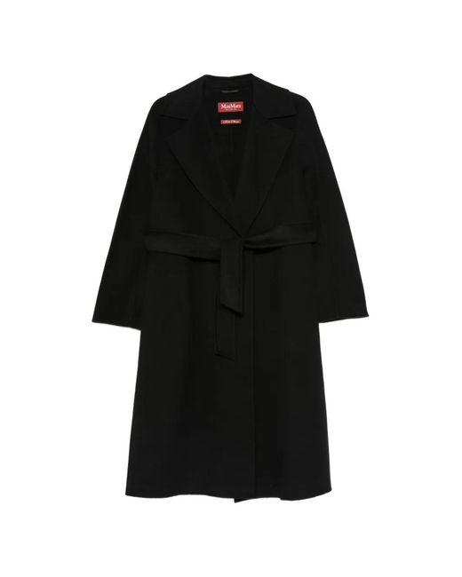 Max Mara Black Belted Wide-Lapel Coat