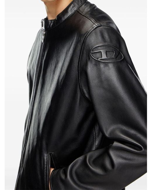 DIESEL Blue L-carver Leather Jacket for men