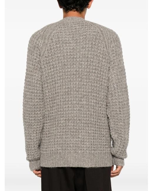 Roberto Collina Gray Waffle-Knit V-Neck Cardigan for men