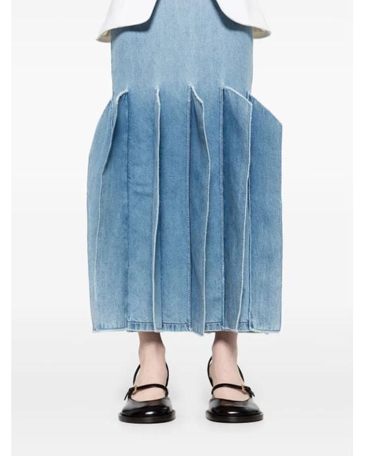 A.W.A.K.E. MODE Blue Structured-Hem Midi Denim Skirt