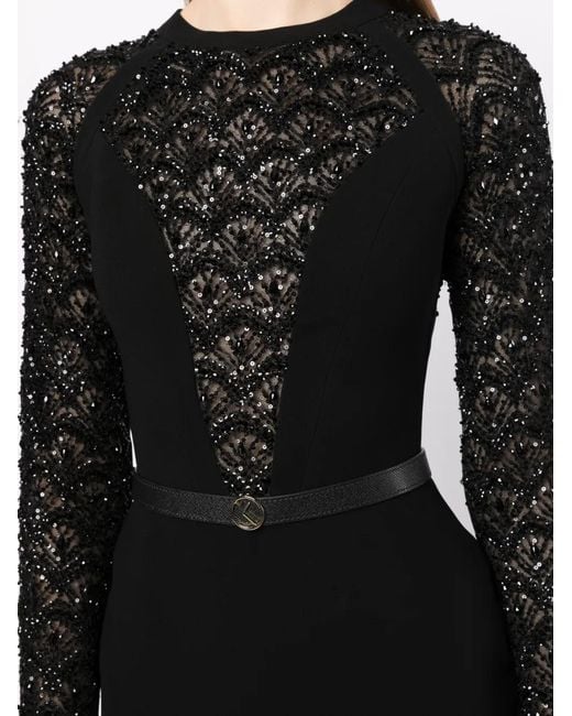 Saiid Kobeisy Black Bead Embellishment Long Dress