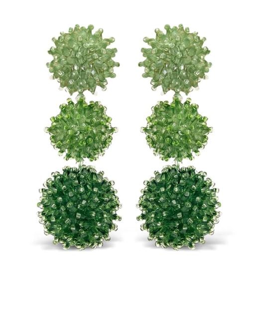 Oscar de la Renta Green Bead-Detailing Earrings
