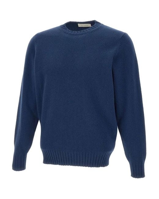 FILIPPO DE LAURENTIIS Blue Ribbed Crew-Neck Sweater for men