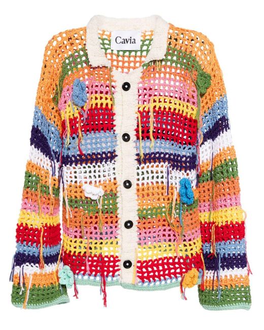 CAVIA Red Striped Crochet-knit Cardigan