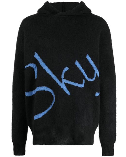 BLUE SKY INN Black Logo-Jacquard Knitted Hoodie for men