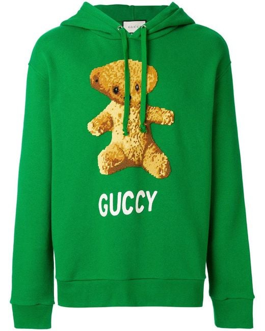 Gucci Green Embroidedered Teddy Bear Hoodie for men