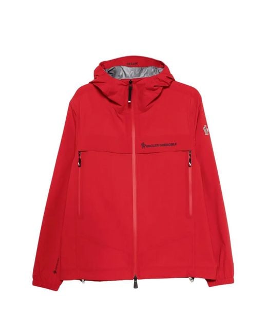 Moncler Red Hooded Zip Jacket for men