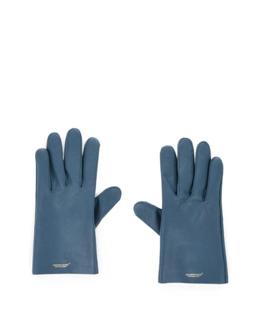 Undercover Blue Logo-Print Leather Gloves
