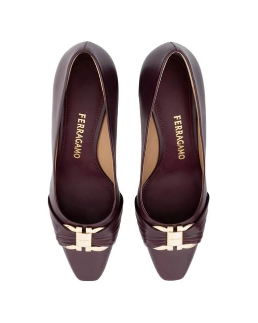 Ferragamo Purple Gancini Ornament Pumps With Bock Heel
