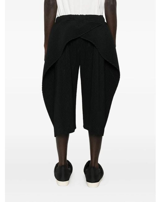 Homme Plissé Issey Miyake Black Cropped Wide-Leg Trousers for men