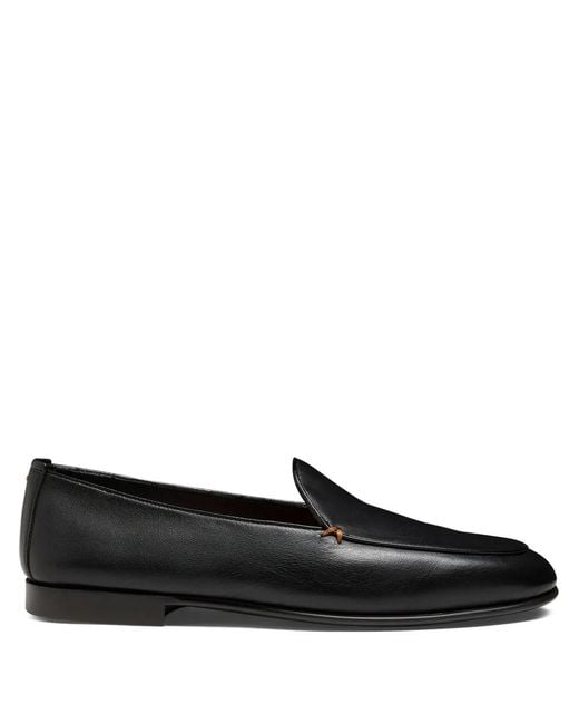 Santoni Black Leather Loafers for men