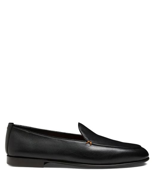 Santoni Black Leather Loafers for men